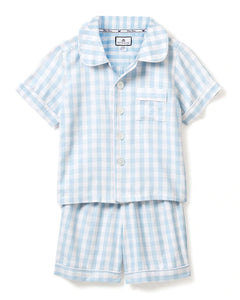 Light Blue Gingham Shorts Set