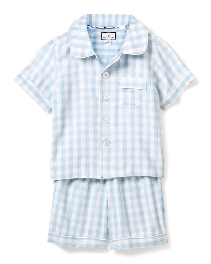 Light Blue Gingham Shorts Set