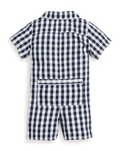 Load image into Gallery viewer, Navy Gingham Romper