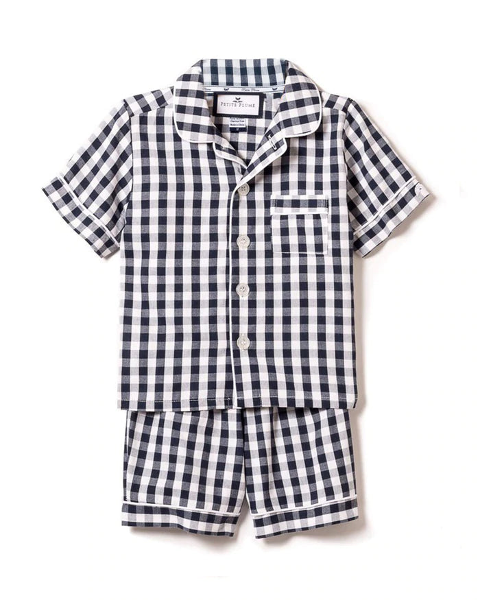 Navy Gingham Shorts Set