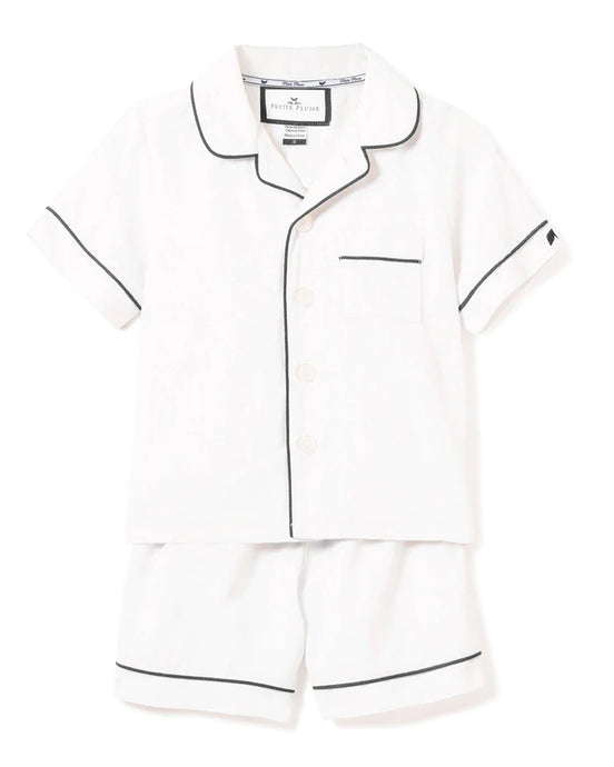 White w/ Navy Piping Shorts Set